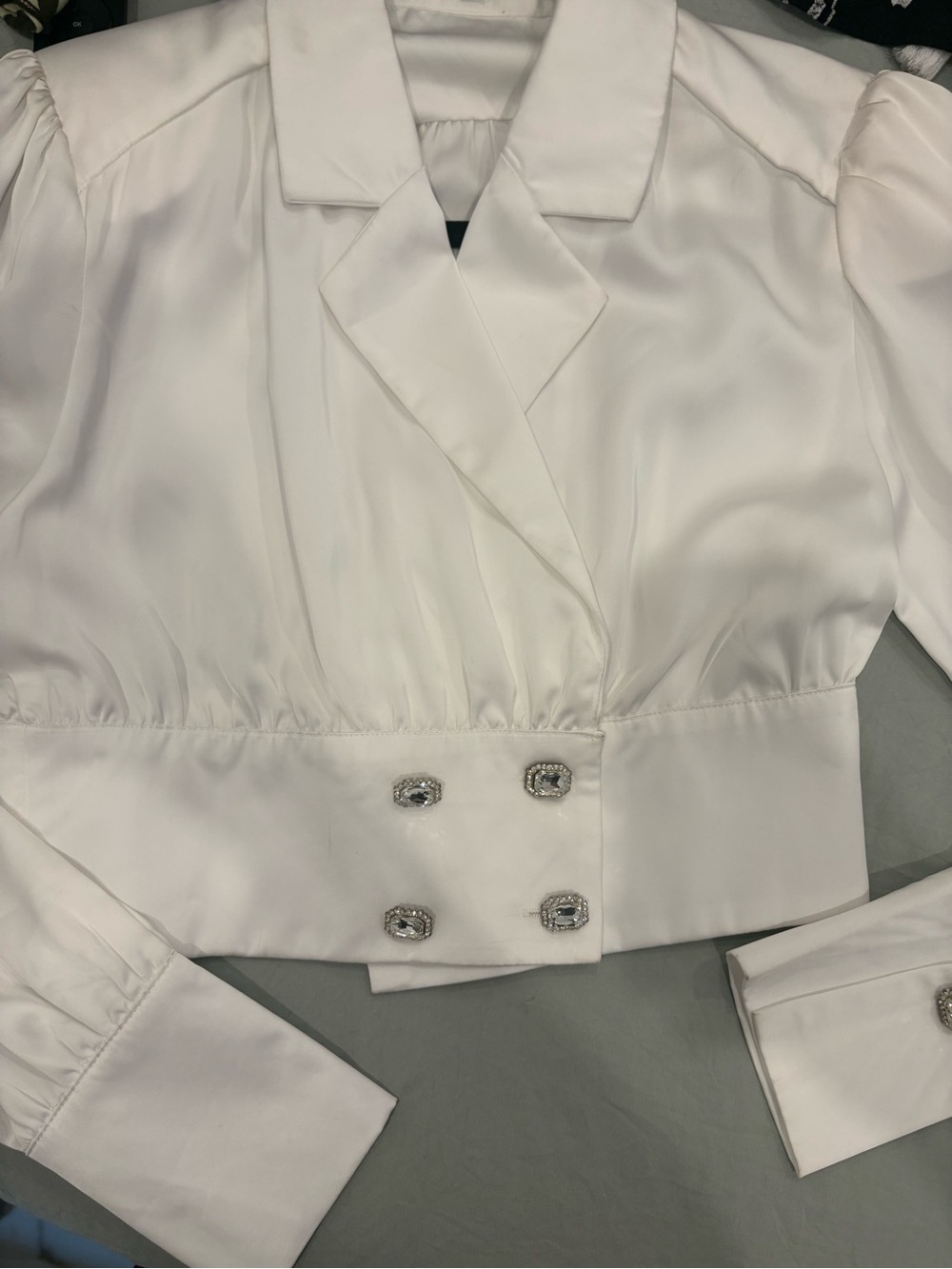 Elegant White Women's Cropped Double-Breasted Jacket